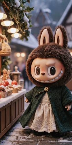 Labubu Blythe Browse a Victorian Christmas Market Stall