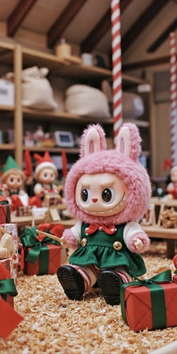 Labubu Blythe Helping Elves in Santa's Magical Workshop
