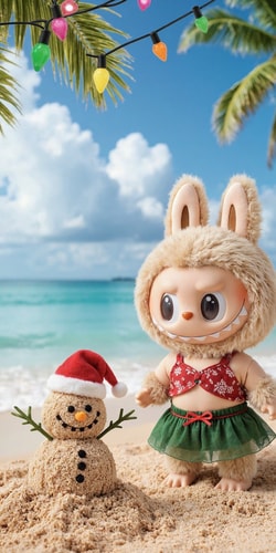 Labubu Blythe Reflecting Quietly in Candlelit Christmas Church