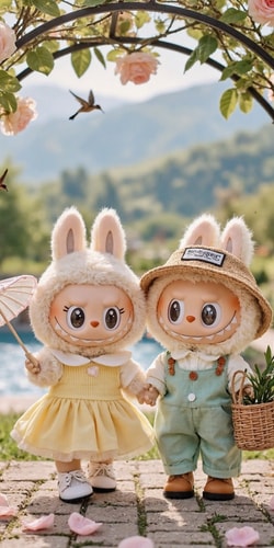 Labubu情侣花园漫步
