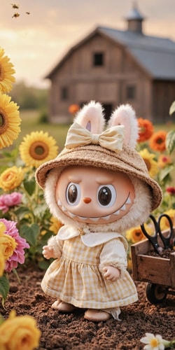 Labubu花丛中独处