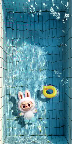Labubu-White-Rabbit-Swimming-In-Blue-Floatie,Labubu-Phone-Wallpaper.jpg