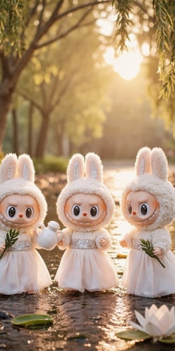 Labubu-standing-together-in-stream,Labubu-Easter-Wallpaper.png
