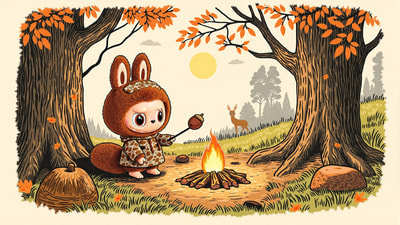 Labubu在秋日林间空地