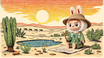 Labubu在沙漠绿洲幻境